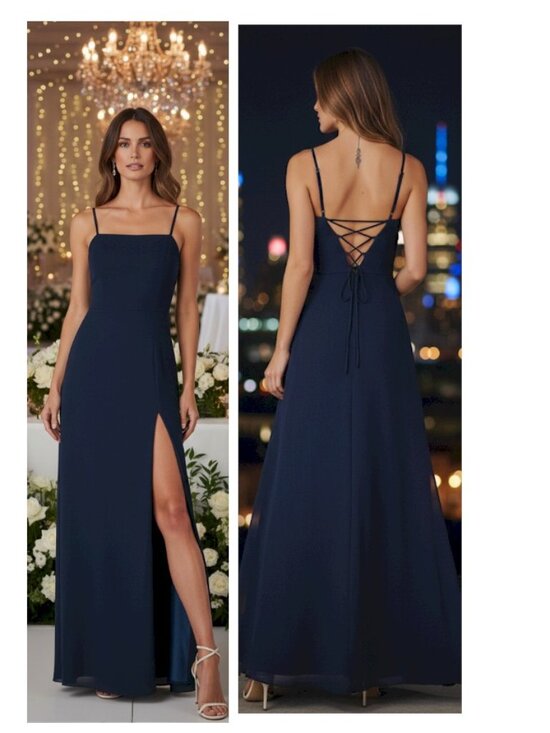 Lulus Dresses & Skirts - Lulus Feeling Elegant Navy Blue Lace-Up Slit Maxi Dress Size XS NWOT